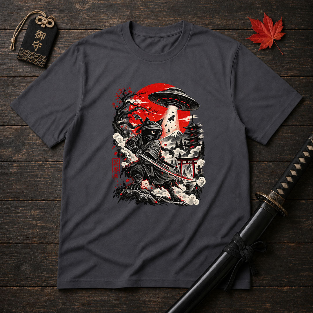Samurai Cat And UFO T-Shirt
