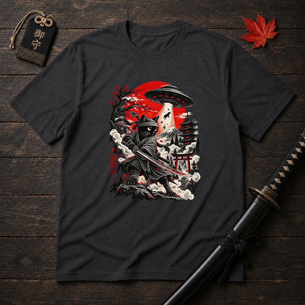 Samurai Cat And UFO T-Shirt