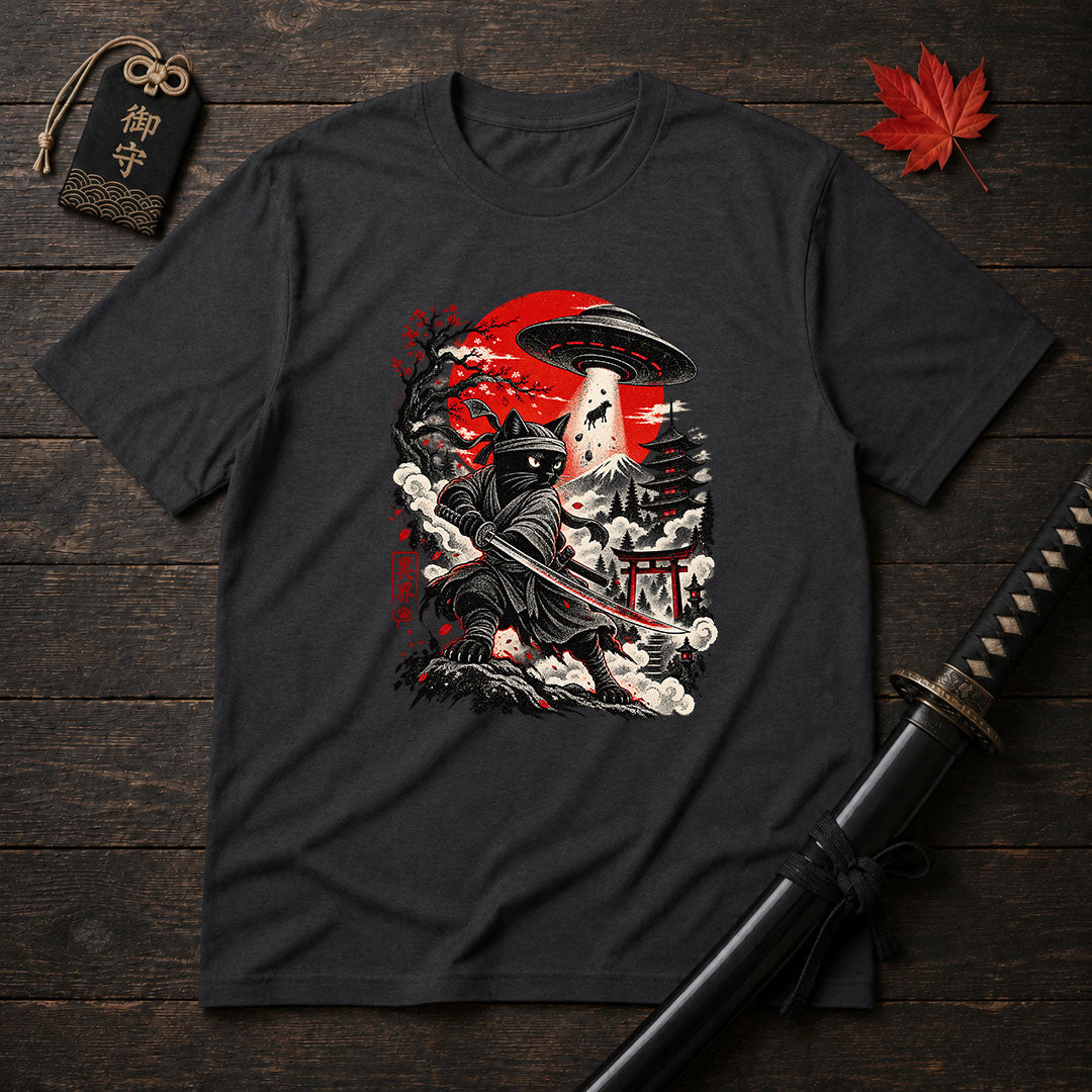 Samurai Cat And UFO T-Shirt