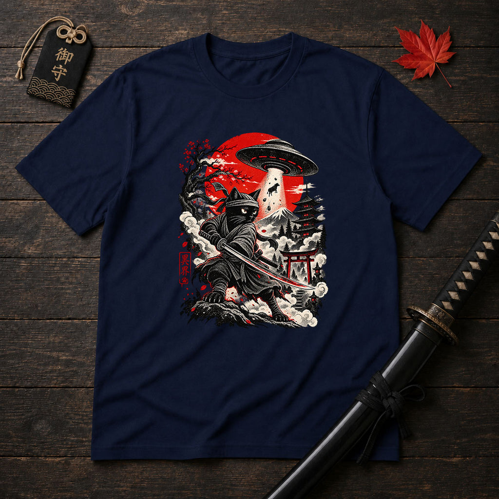 Samurai Cat And UFO T-Shirt