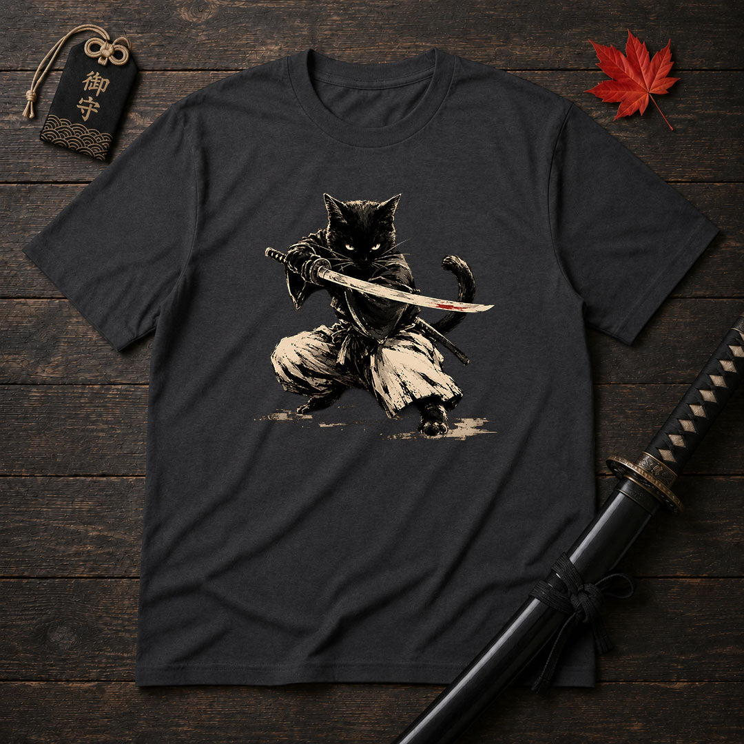 Samurai Cat Drawn Art T-Shirt