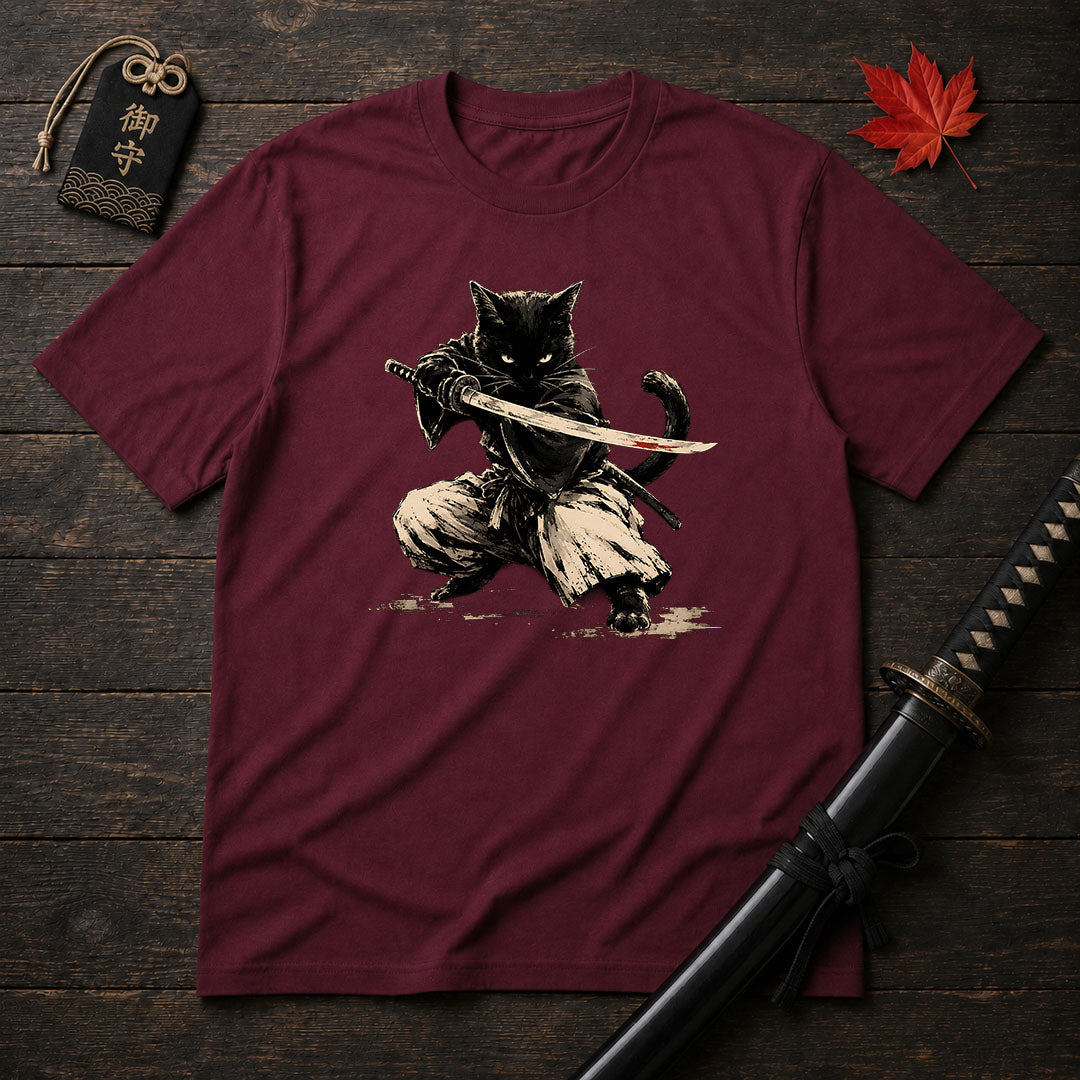 Samurai Cat Drawn Art T-Shirt