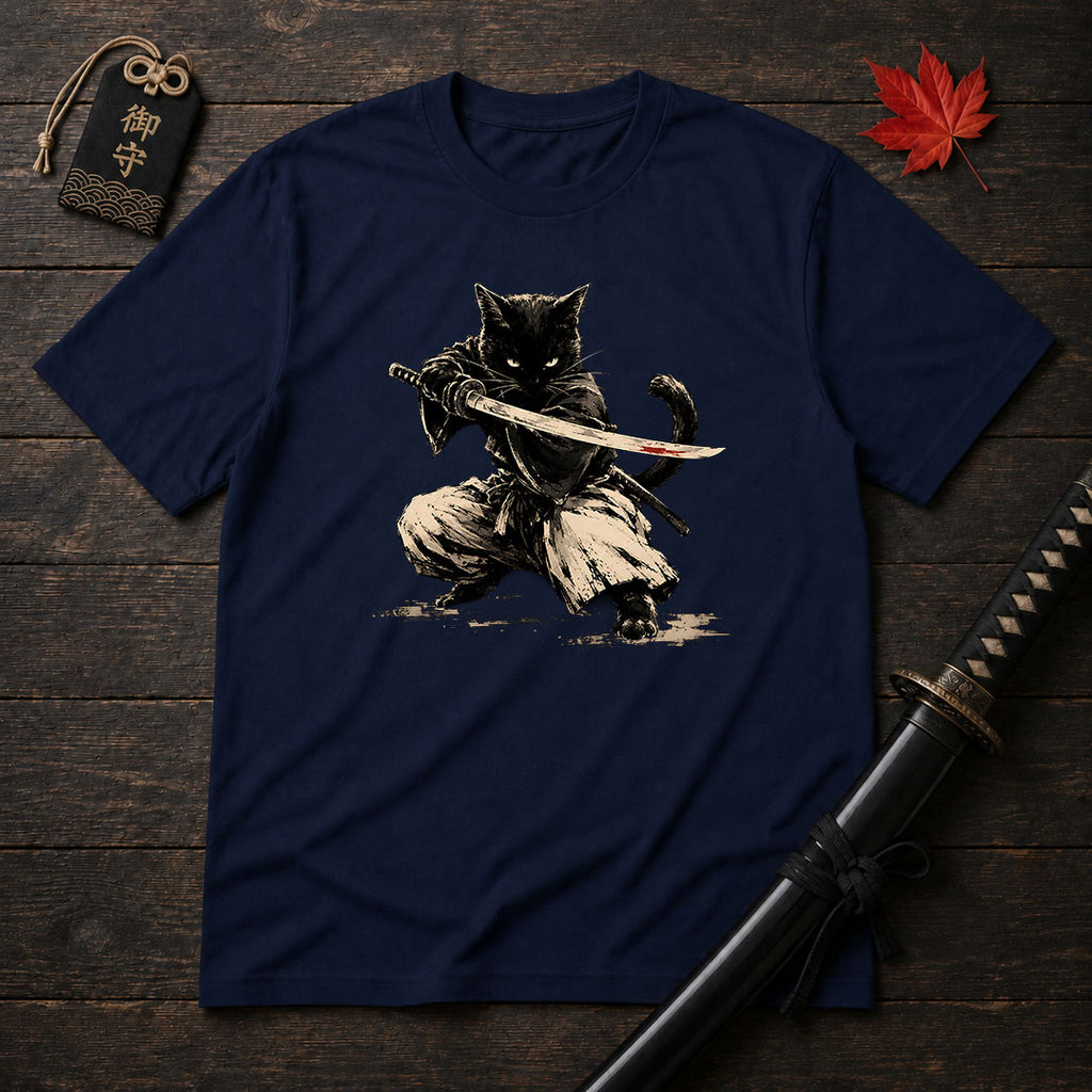 Samurai Cat Drawn Art T-Shirt