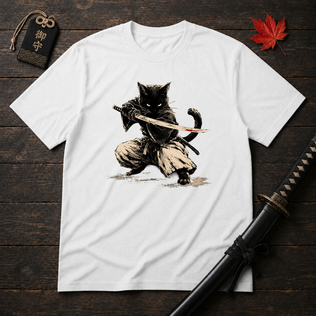 Samurai Cat Drawn Art T-Shirt