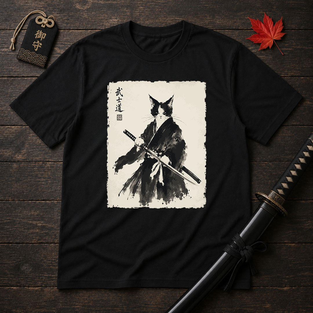Samurai Cat Ink Painting T-Shirt