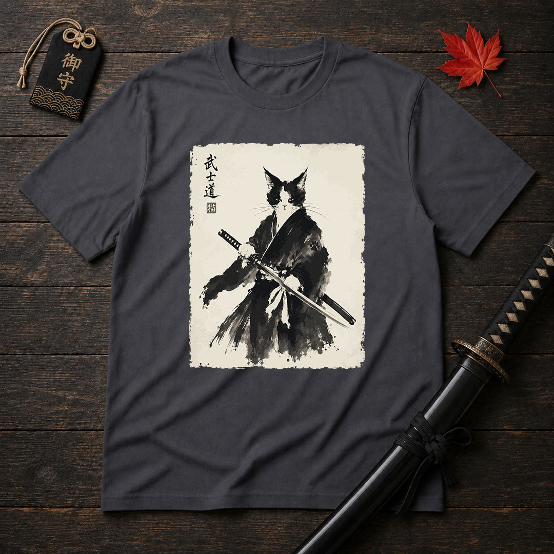 Samurai Cat Ink Painting T-Shirt