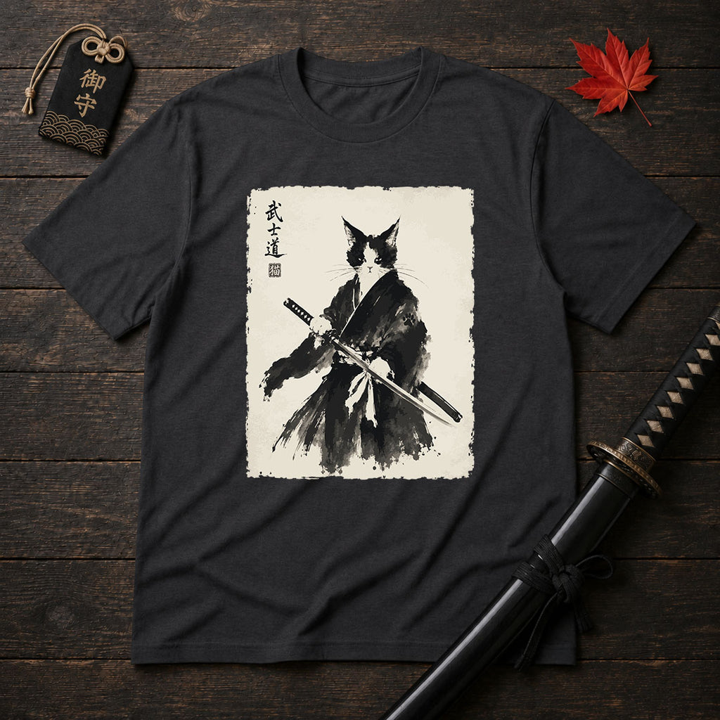 Samurai Cat Ink Painting T-Shirt