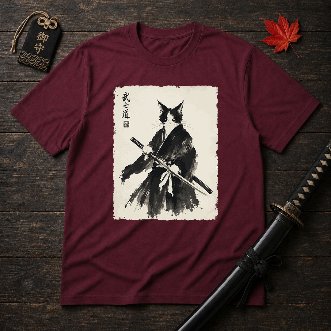 Samurai Cat Ink Painting T-Shirt