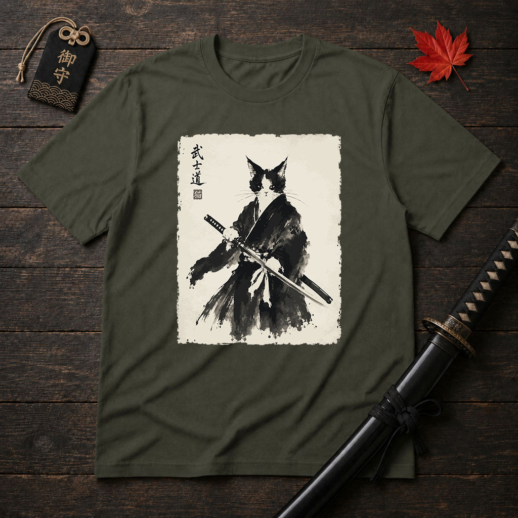 Samurai Cat Ink Painting T-Shirt