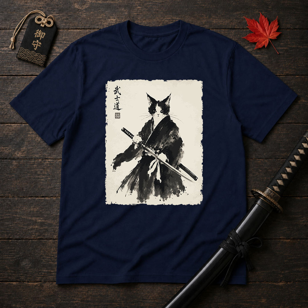 Samurai Cat Ink Painting T-Shirt