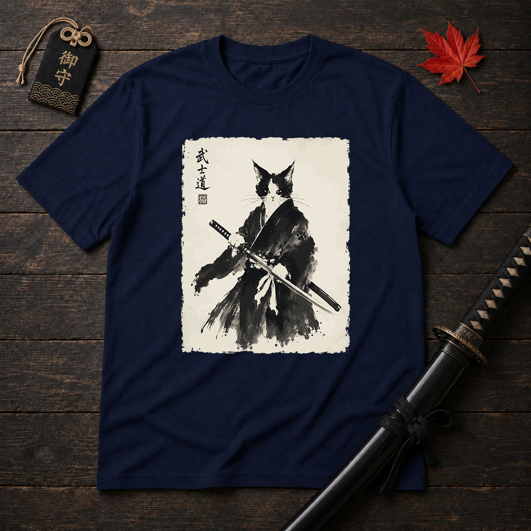 Samurai Cat Ink Painting T-Shirt