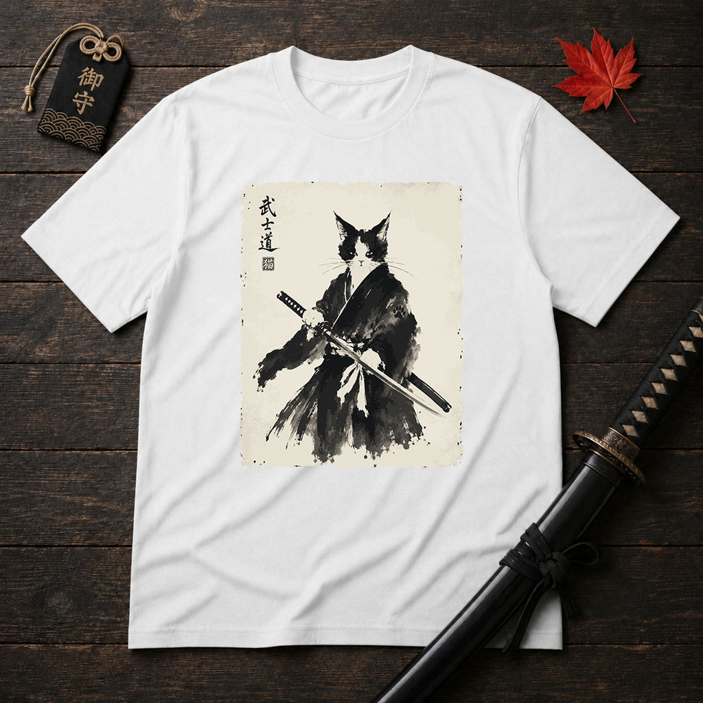 Samurai Cat Ink Painting T-Shirt