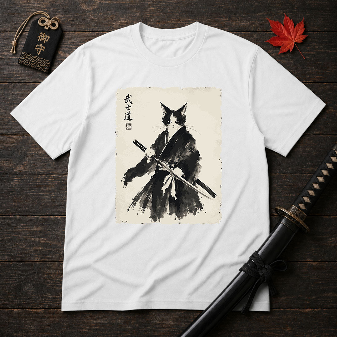 Samurai Cat Ink Painting T-Shirt
