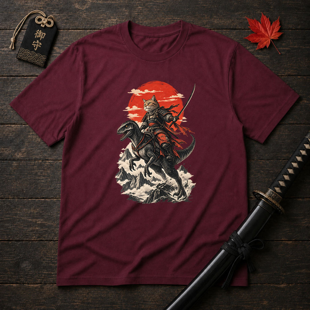 Samurai Cat Riding Raptor T-Shirt
