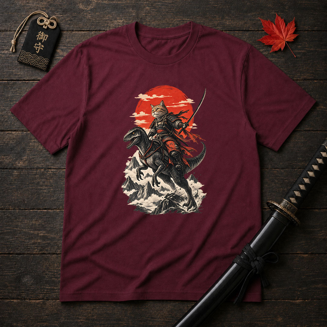 Samurai Cat Riding Raptor T-Shirt