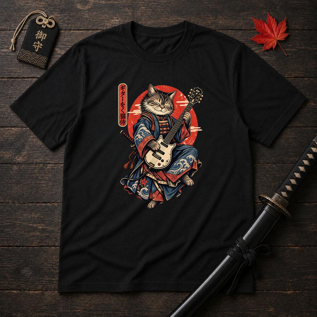 Samurai Cat With Guitar T-Shirt