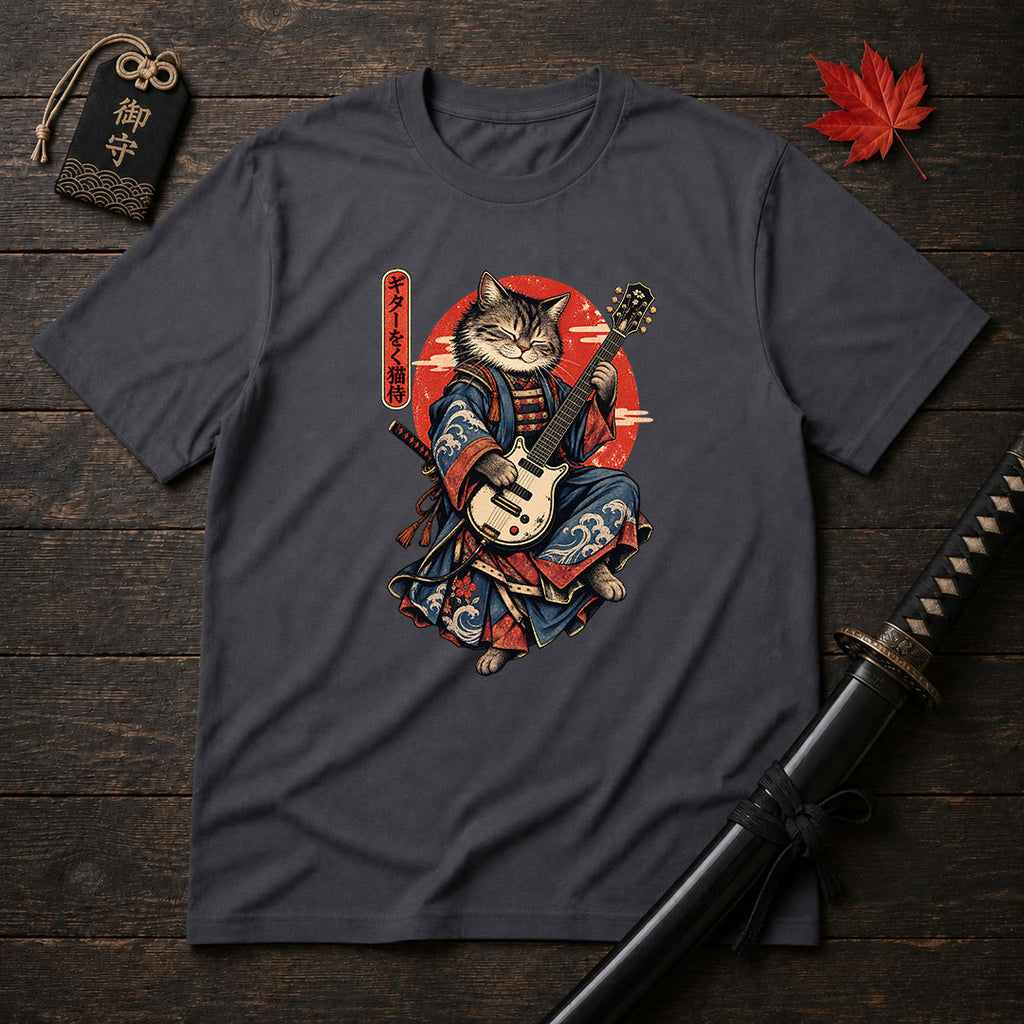 Samurai Cat With Guitar T-Shirt
