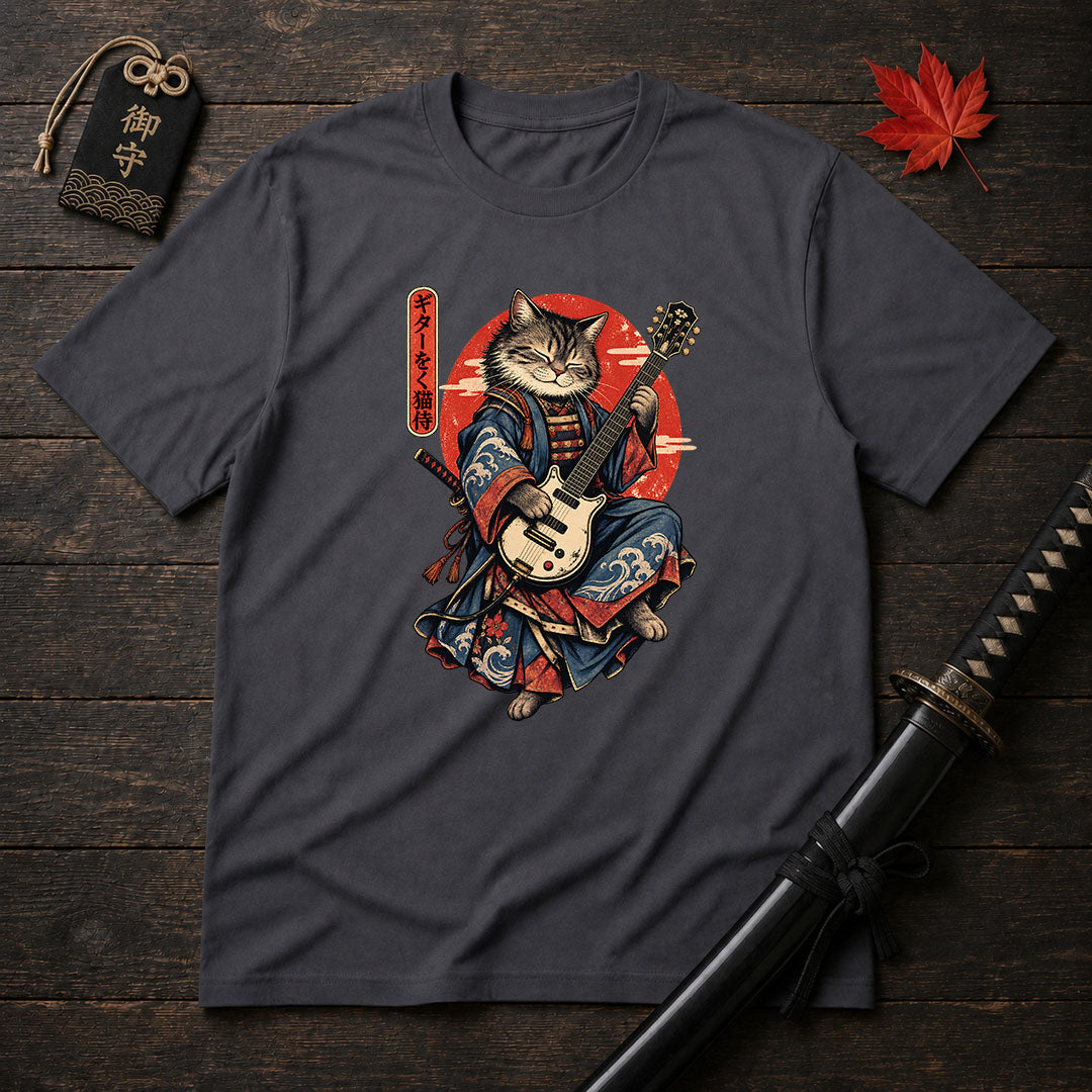 Samurai Cat With Guitar T-Shirt