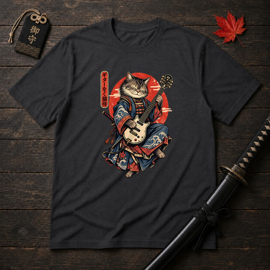 Samurai Cat With Guitar T-Shirt