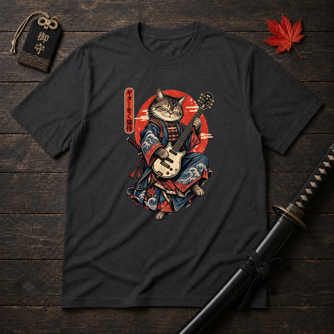 Samurai Cat With Guitar T-Shirt