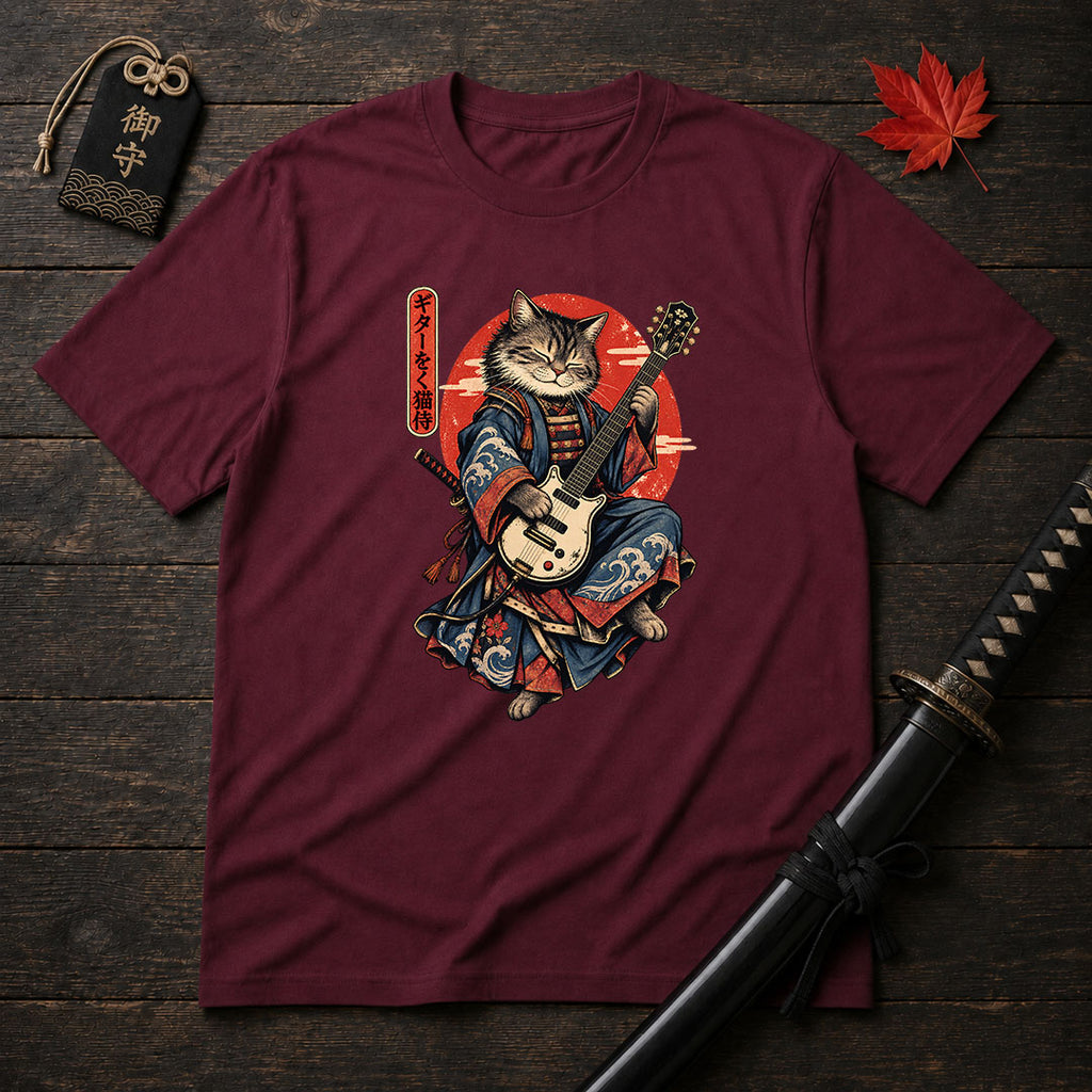 Samurai Cat With Guitar T-Shirt