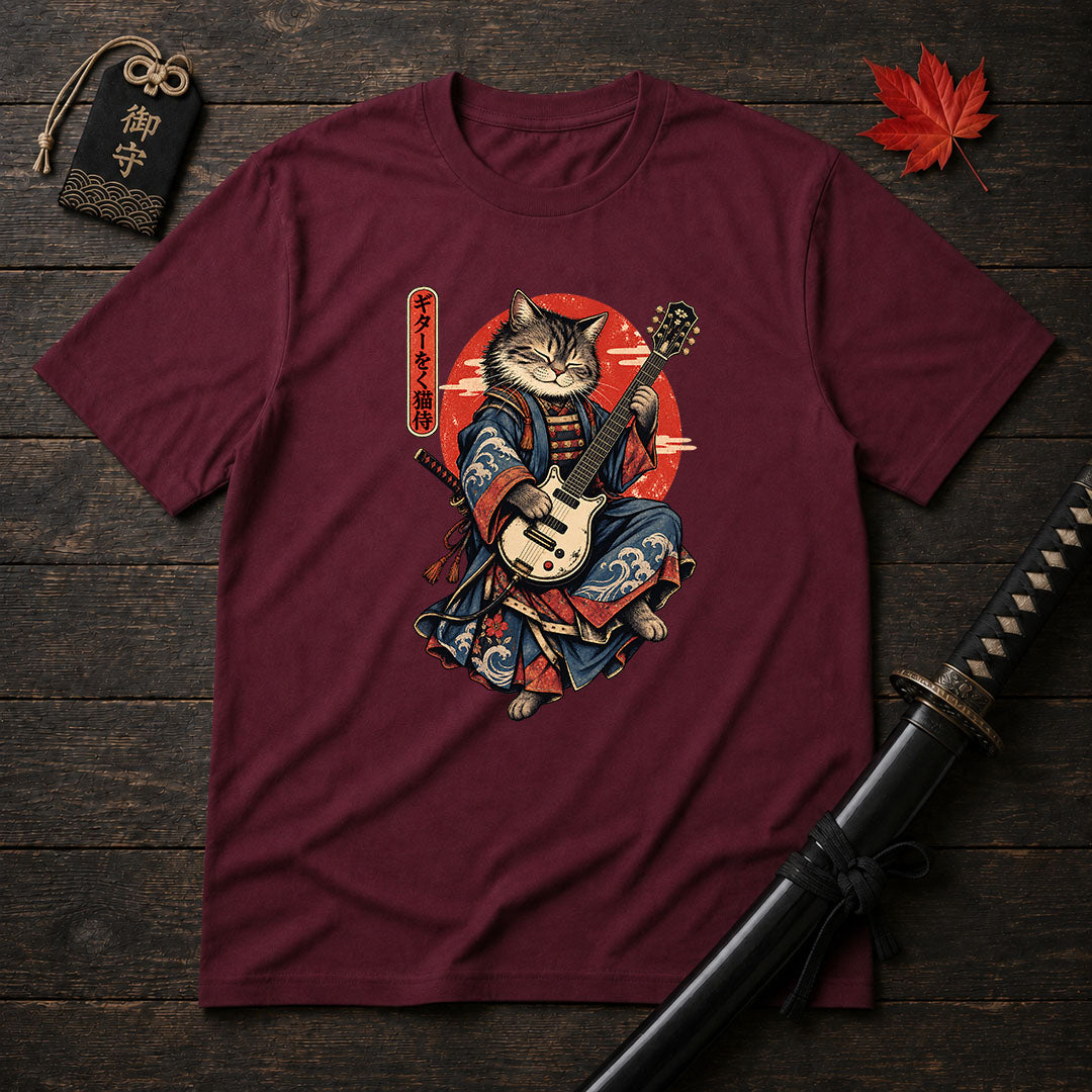 Samurai Cat With Guitar T-Shirt