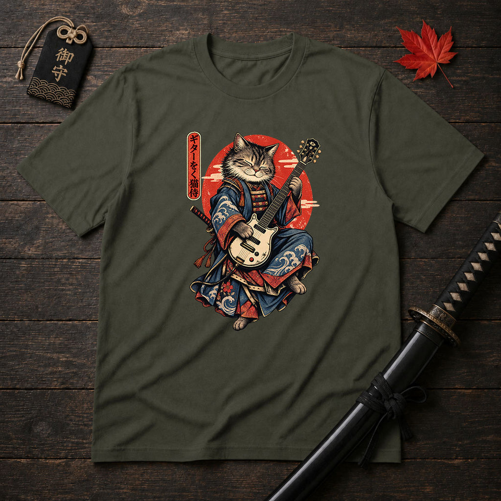 Samurai Cat With Guitar T-Shirt