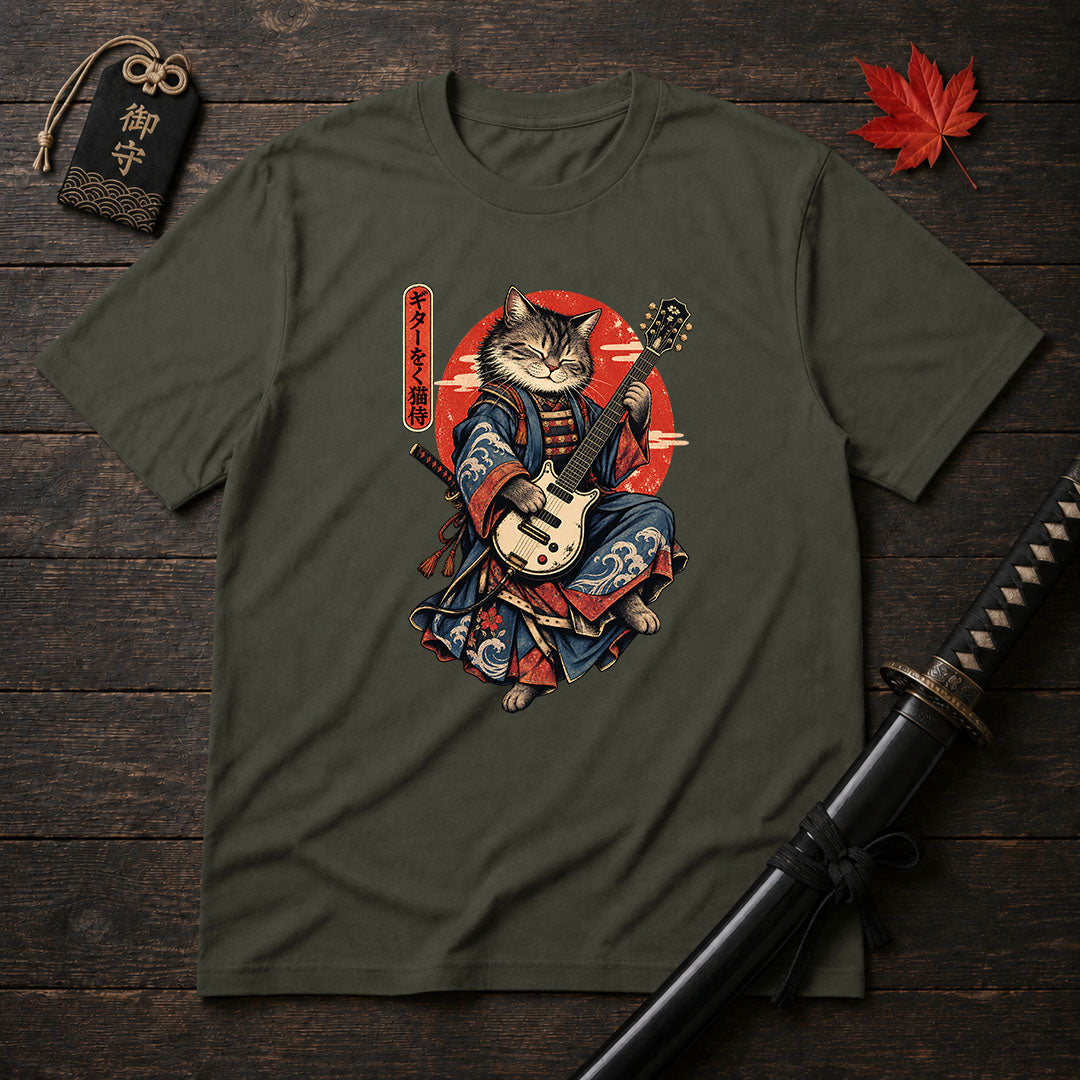 Samurai Cat With Guitar T-Shirt