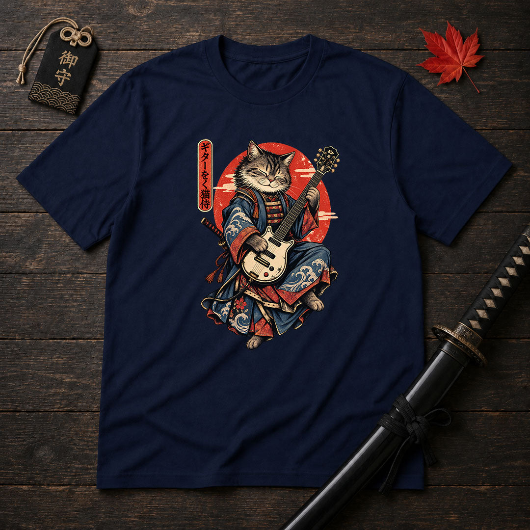 Samurai Cat With Guitar T-Shirt