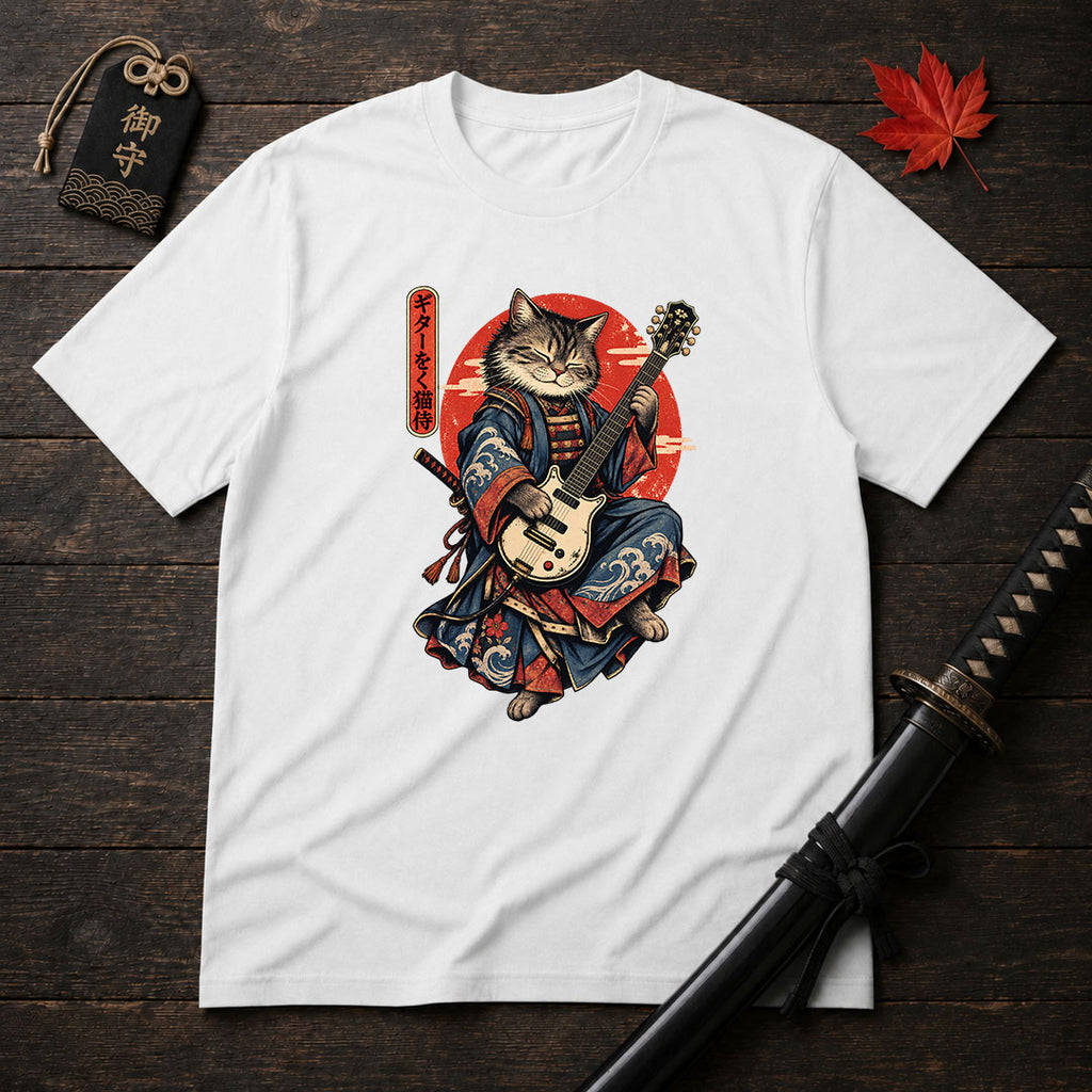 Samurai Cat With Guitar T-Shirt