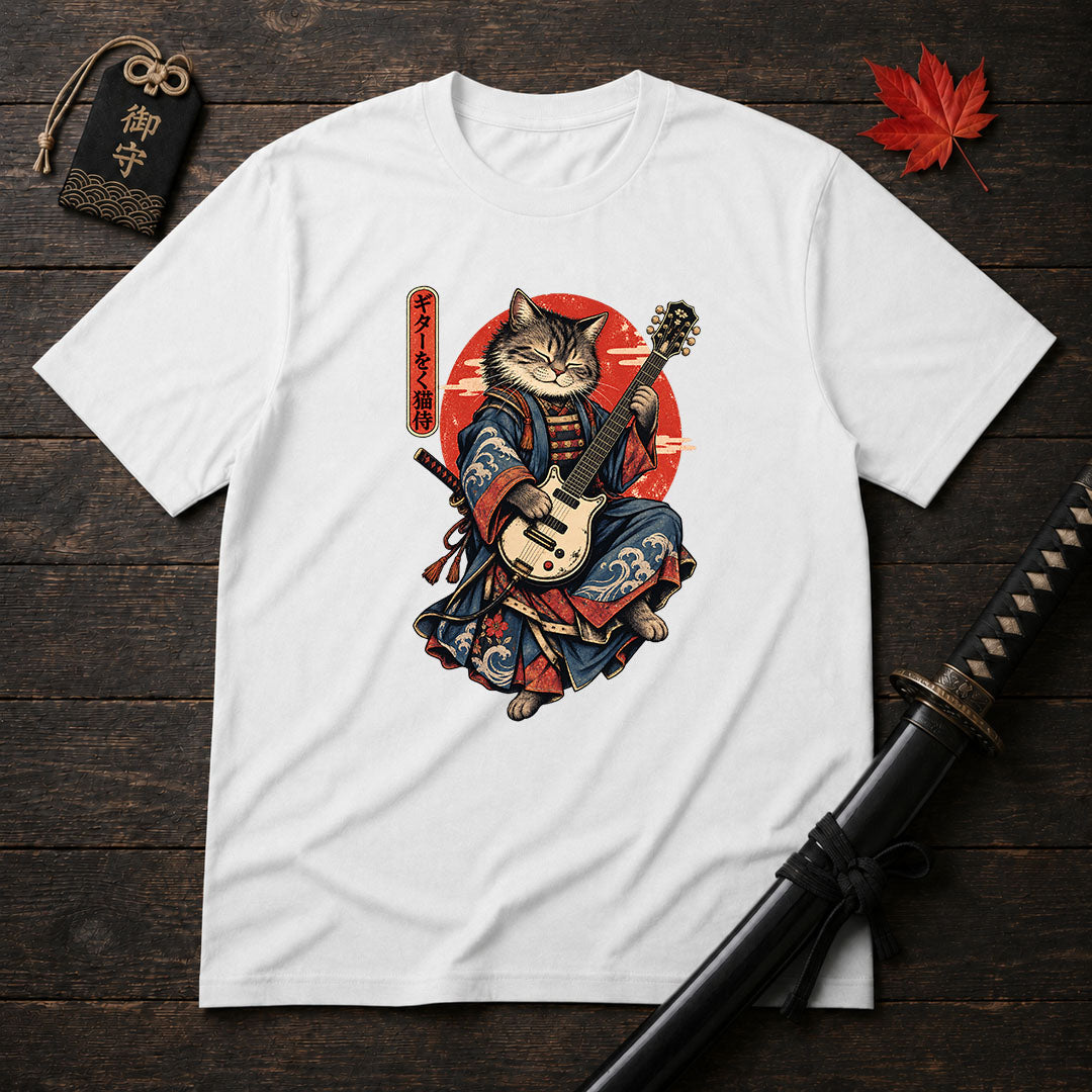 Samurai Cat With Guitar T-Shirt