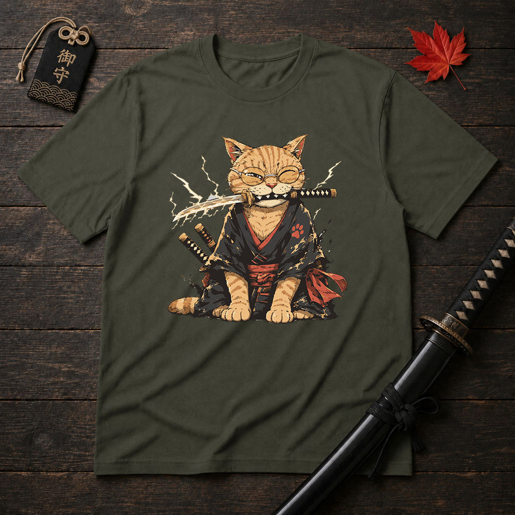 Samurai Cat With Katana T-Shirt