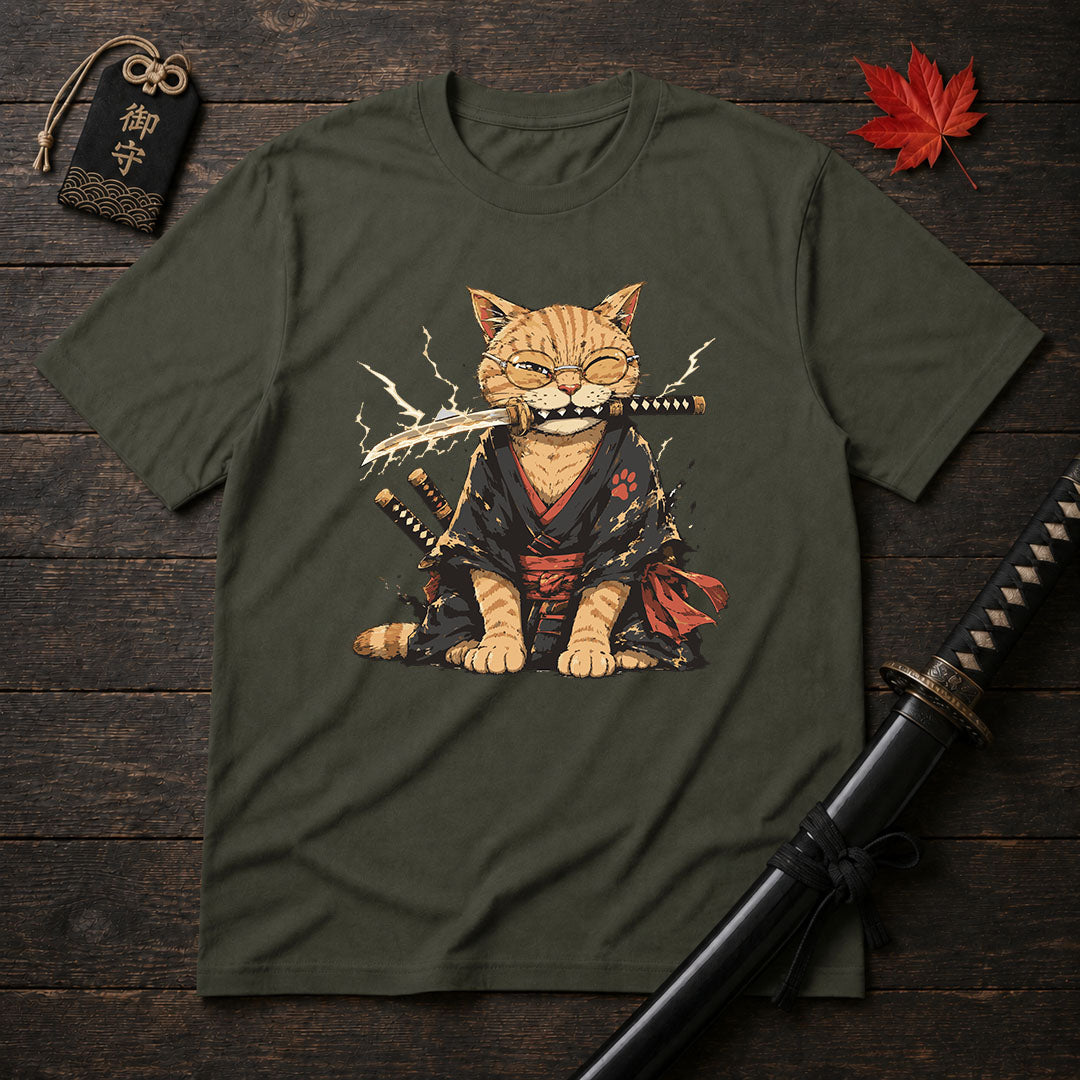 Samurai Cat With Katana T-Shirt