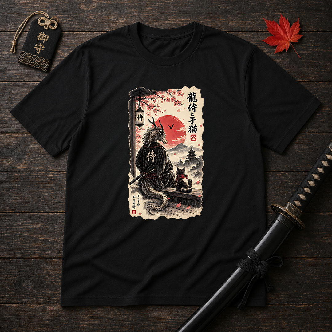 Samurai Dragon And Kitten T-Shirt