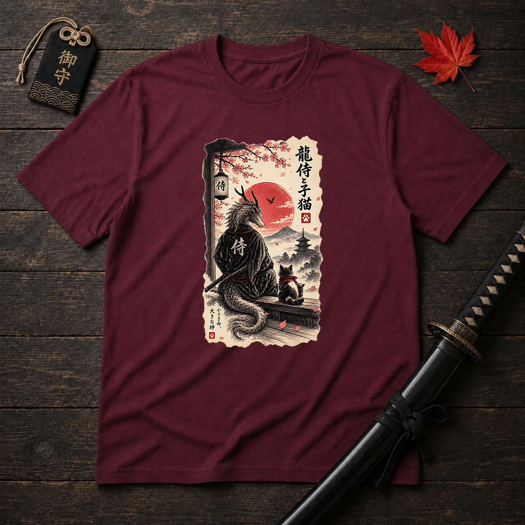 Samurai Dragon And Kitten T-Shirt