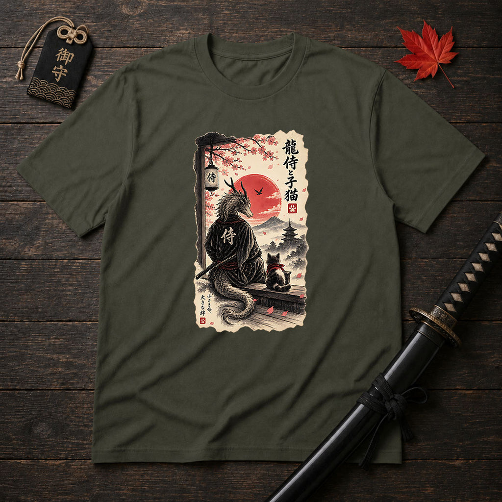 Samurai Dragon And Kitten T-Shirt