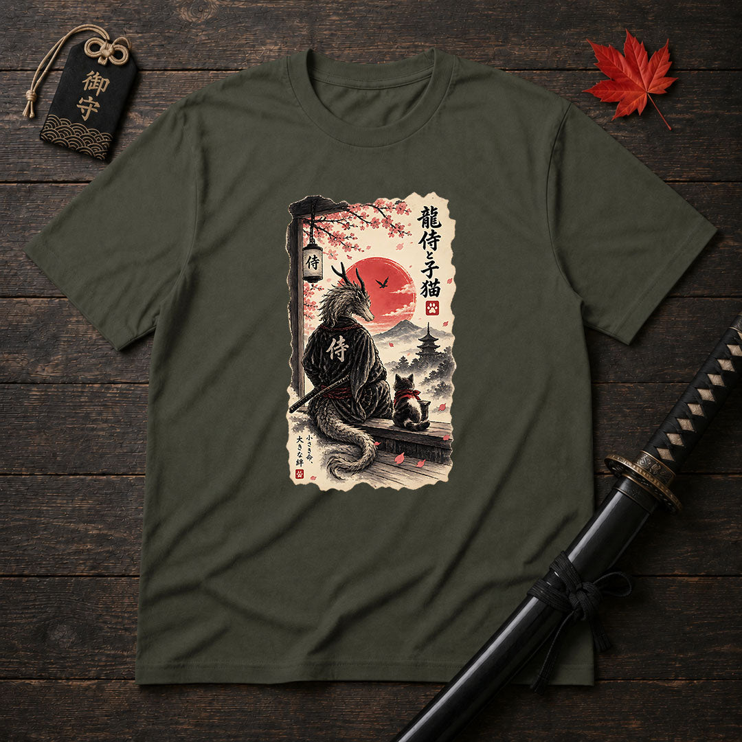 Samurai Dragon And Kitten T-Shirt