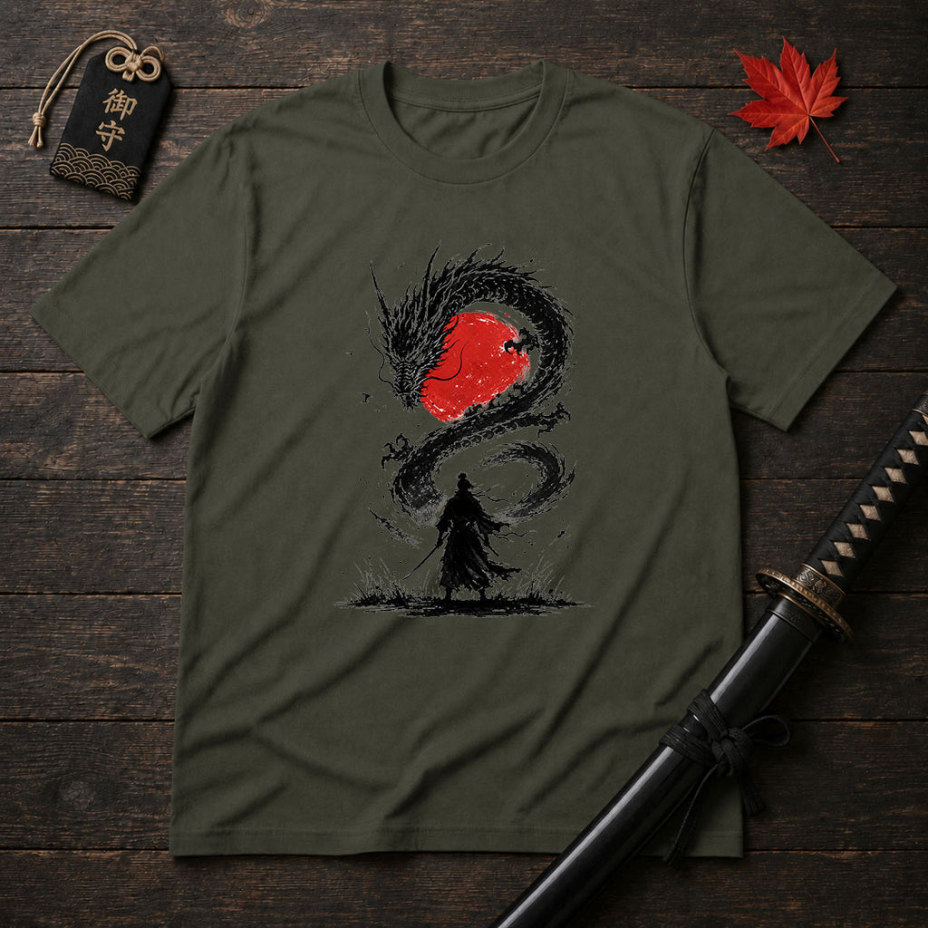 Samurai Facing Dragon T-Shirt