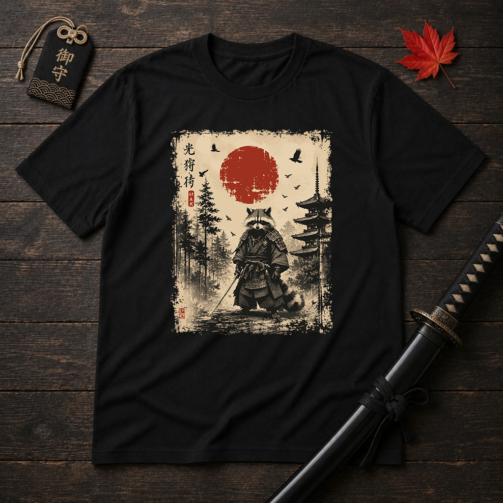 Samurai Raccoon Sunset T-Shirt