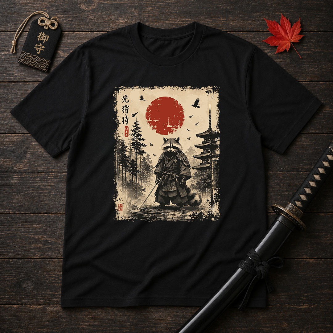 Samurai Raccoon Sunset T-Shirt