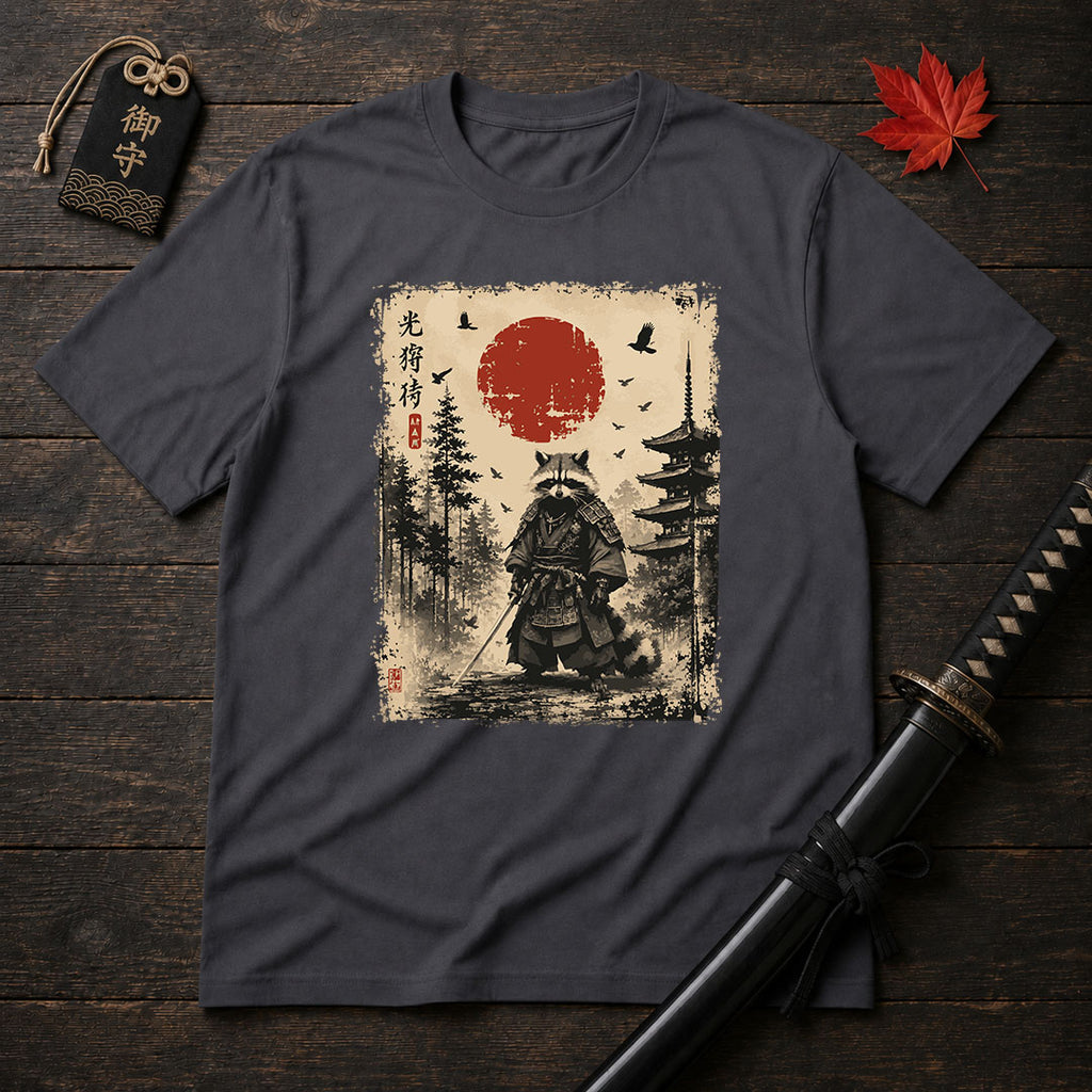 Samurai Raccoon Sunset T-Shirt