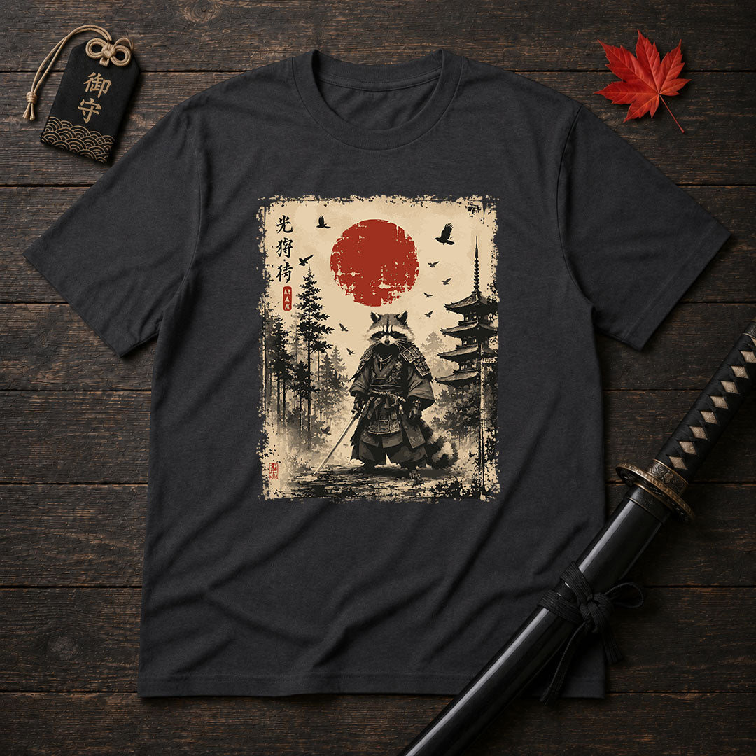 Samurai Raccoon Sunset T-Shirt