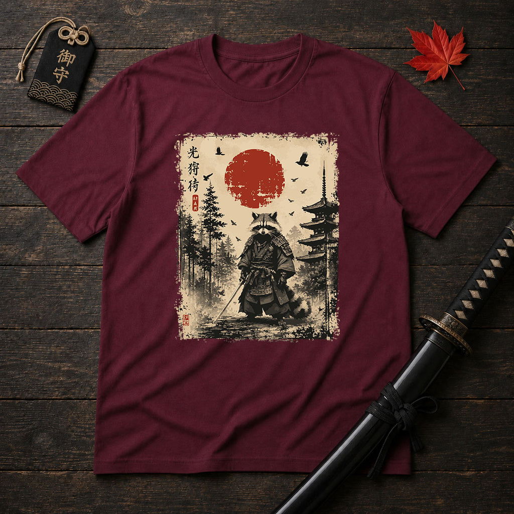 Samurai Raccoon Sunset T-Shirt