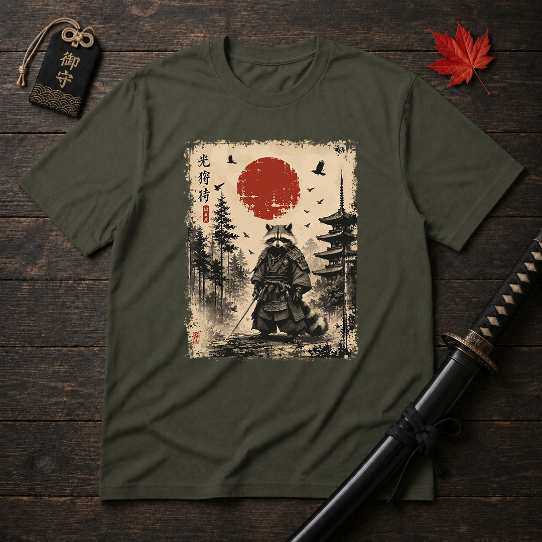 Samurai Raccoon Sunset T-Shirt