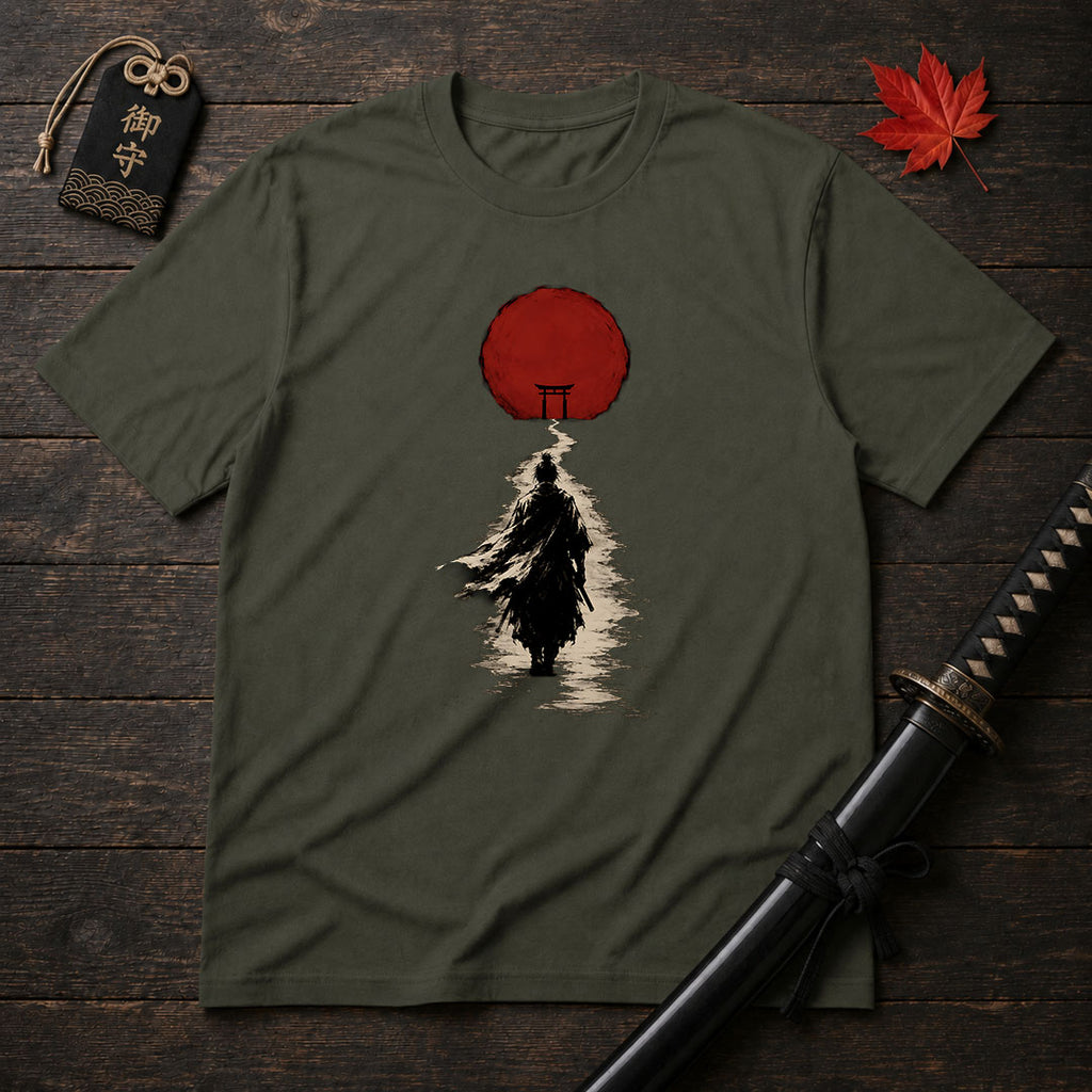 Samurai Walking Toward Sun T-Shirt