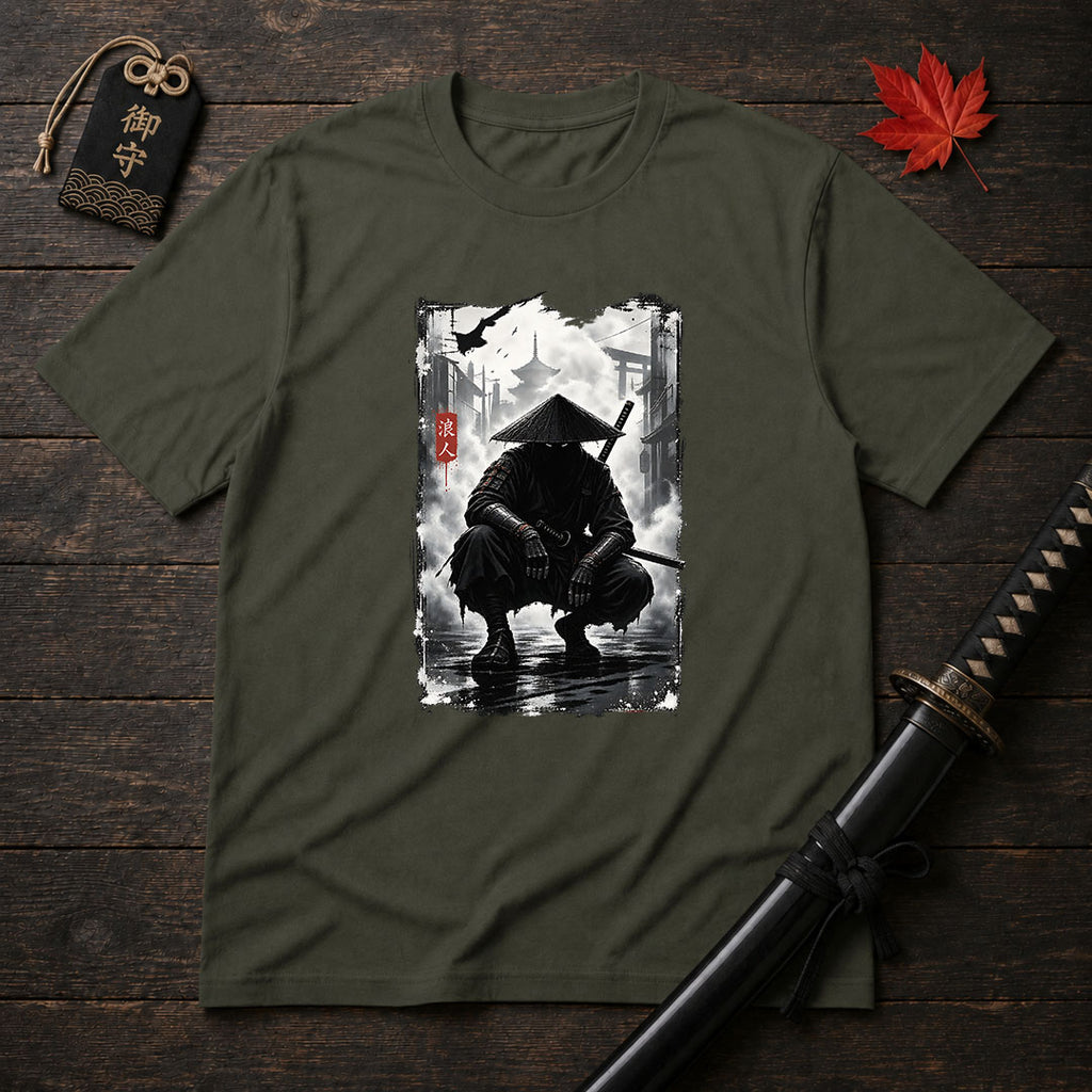 Shadowed Ronin In Rain T-Shirt