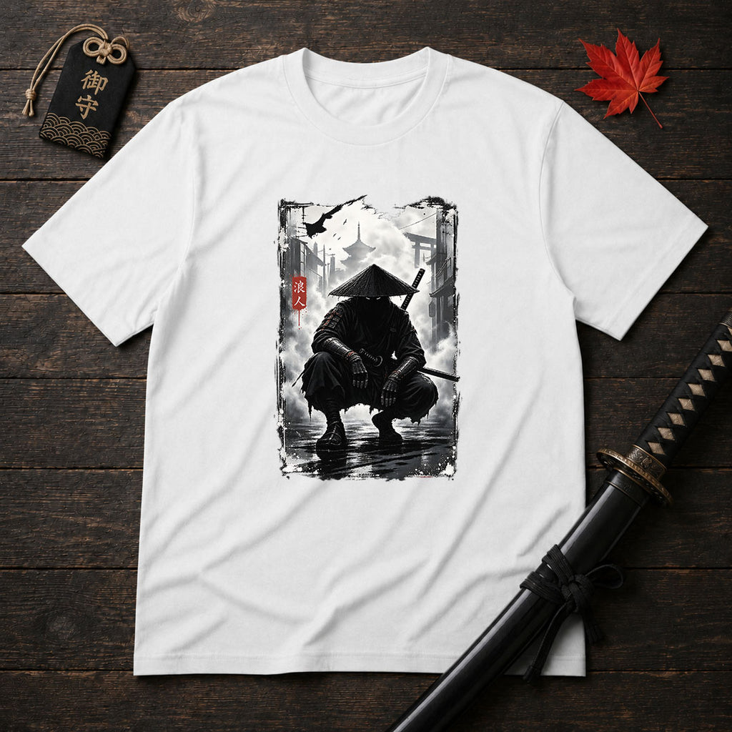 Shadowed Ronin In Rain T-Shirt