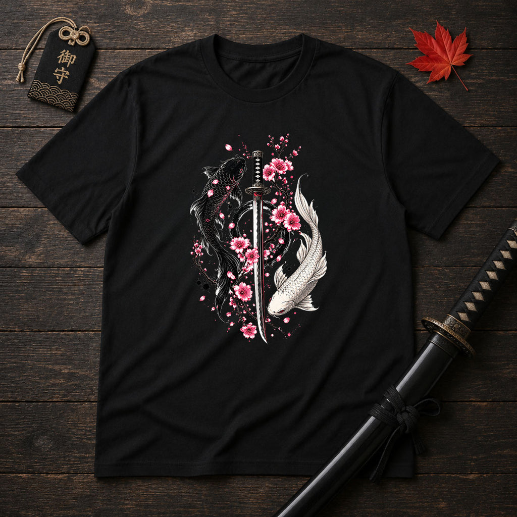 Yin Yang Koi And Katana T-Shirt