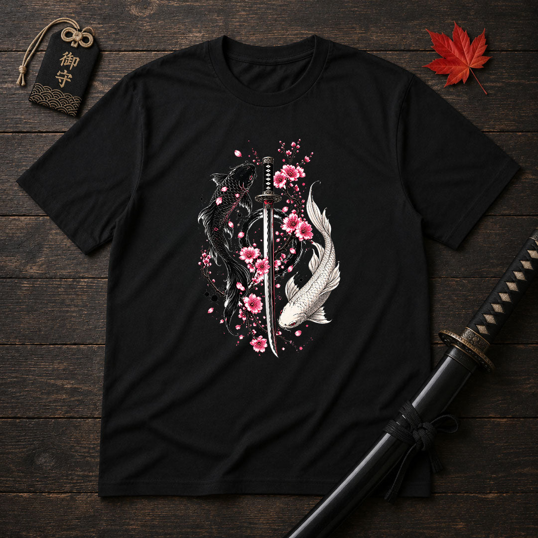 Yin Yang Koi And Katana T-Shirt
