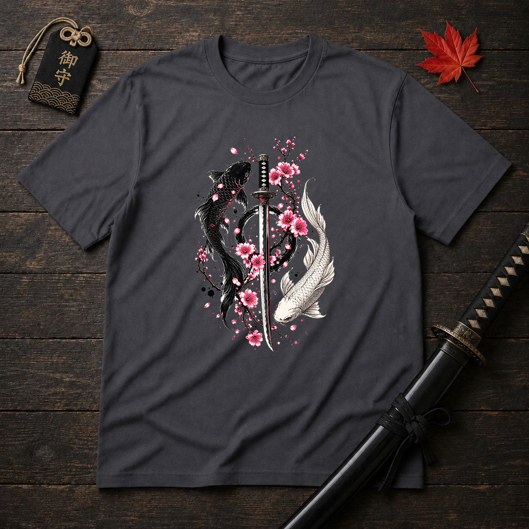 Yin Yang Koi And Katana T-Shirt